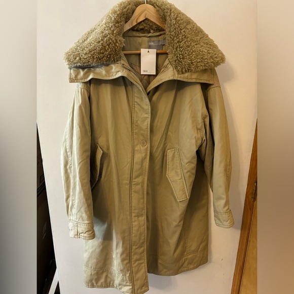 NWT ASOS Khaki Sherpa Collar Midi Parka - Picture 2 of 7